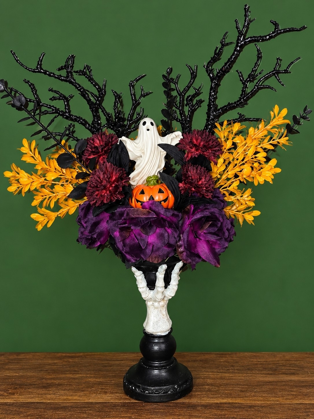 Halloween Floral Arrangement with Ghost Pumpkin